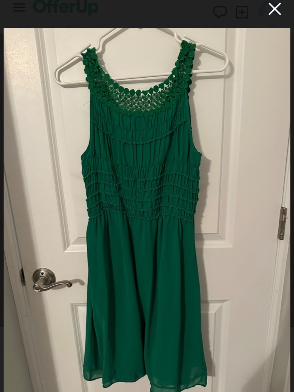 Max Studio Green Midi Dress with Crochet Neckline